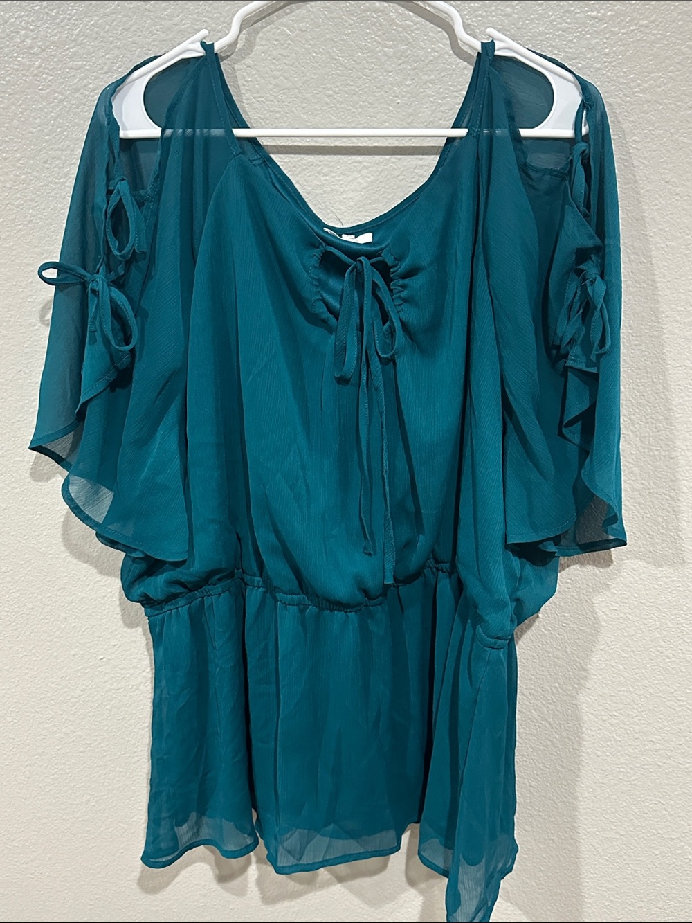 Teal Cold-Shoulder Chiffon Dress